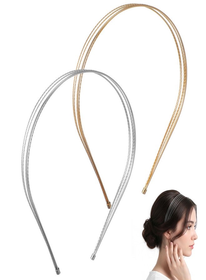 ValueBargain Gold Headband, 2Pcs Gold Silver Multi Layers Double Metal Headbands for Women Elegant & Dressy Headbands, Trendy Layered Design Hair Accessories Perfect for Parties & Daily Wear - Image 1